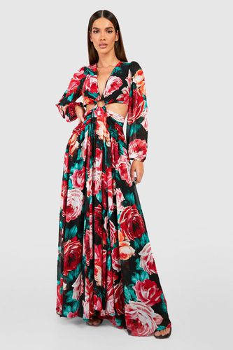 Womens Floral Print Ring Detail Cut Out Maxi Dress - - 10 - boohoo - Modalova