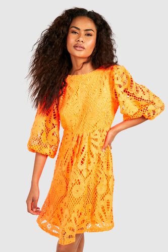 Womens Premium Lace Puff Sleeve Smock Dress - - 10 - boohoo - Modalova
