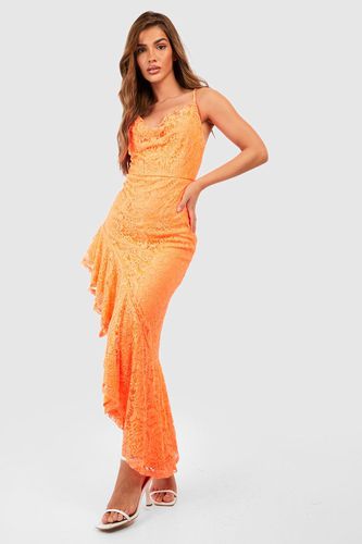Womens Lace Asymmetric Cowl Maxi Dress - - 10 - boohoo - Modalova