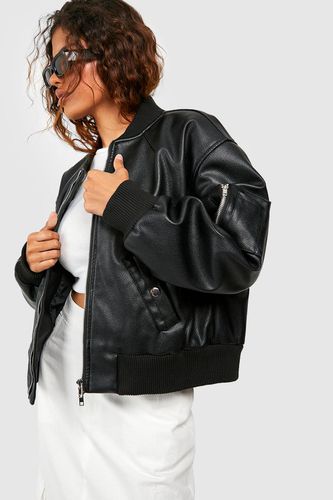 Womens Petite Faux Leather Pocket Detail Bomber Jacket - - 8 - boohoo - Modalova