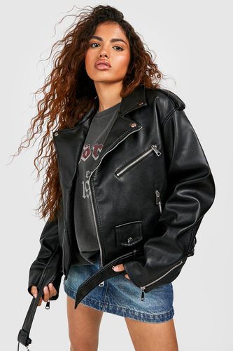 Womens Petite Faux Leather Oversized Biker Jacket - - 12 - boohoo - Modalova