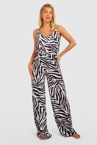 Womens Zebra Wide Leg Beach Jumpsuit - - S - boohoo - Modalova