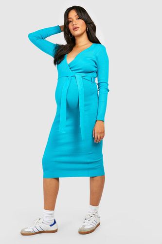 Womens Maternity Knitted Wrap Midi Dress - - 10 - boohoo - Modalova
