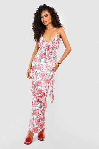 Womens Mesh Floral Ruffle Maxi Dress - - 10 - boohoo - Modalova