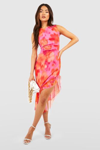 Womens Mesh Blurred Floral Ruffle Midaxi Dress - - 10 - boohoo - Modalova