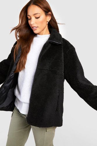 Womens Tall Zip Detail Faux Fur Teddy Jacket - - 8 - boohoo - Modalova