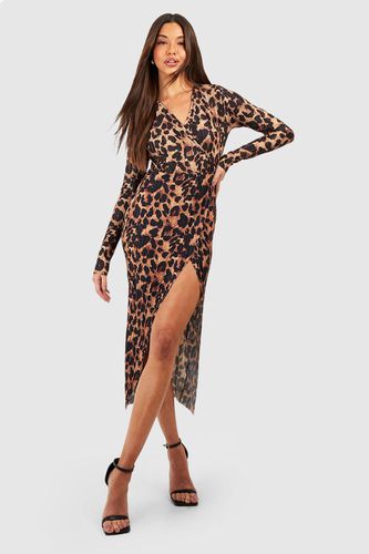Womens Leopard Plisse Wrap Midaxi Dress - - 16 - boohoo - Modalova