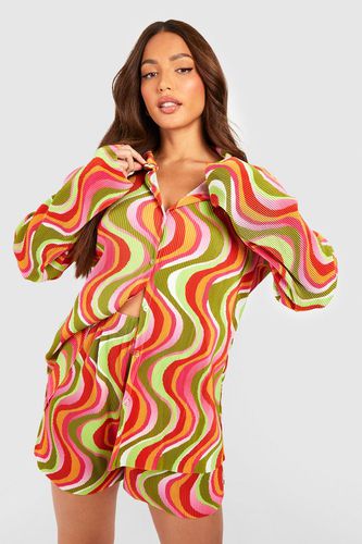 Womens Tall Swirl Print Plisse Shirt - - 8 - boohoo - Modalova