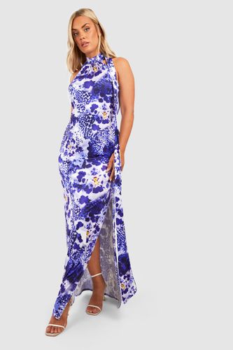 Womens Plus Floral Slinky Halterneck Drape Detail Midaxi Dress - - 22 - boohoo - Modalova