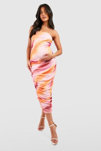 Womens Maternity Bandeau Ruched Tie Dye Midaxi Dress - - 10 - boohoo - Modalova