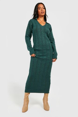 Womens Petite Soft Cable Knit Polo Collar Jumper Dress - - S - boohoo - Modalova
