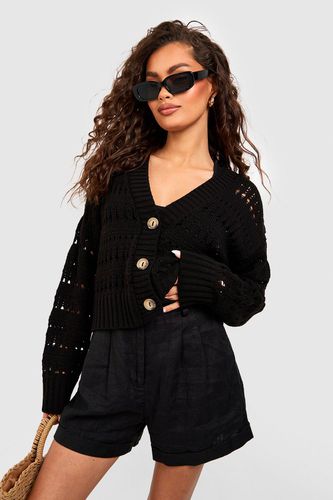 Womens Crochet Button Through Crop Cardigan - - L - boohoo - Modalova