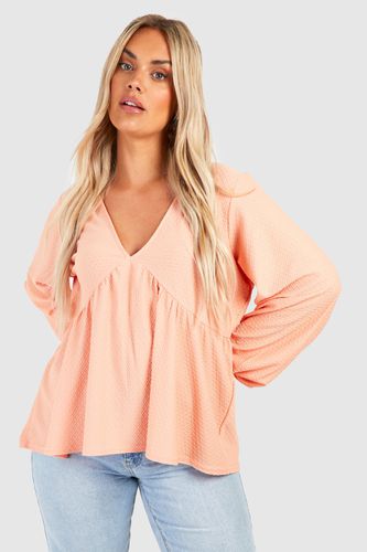 Womens Plus Jersey Textured Plunge Smock Top - - 24 - boohoo - Modalova