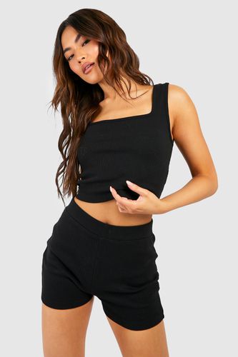 Womens Ribbed Crop Top And Short Set - - M - boohoo - Modalova