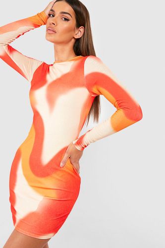 Womens Abstract Long Sleeve Printed Mini Dress - - 10 - boohoo - Modalova