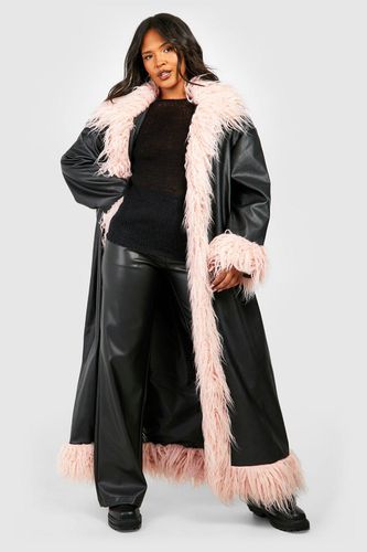 Womens Plus Faux Fur Trim Pu Coat - - 16 - boohoo - Modalova