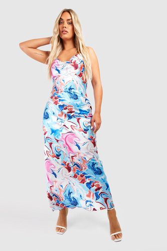 Womens Plus Marble Printed Satin Maxi Dress - - 18 - boohoo - Modalova