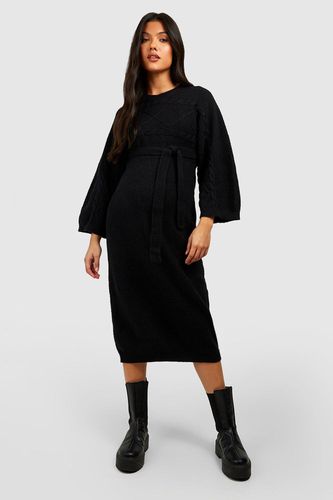 Womens Maternity Cable Knit Batwing Belted Jumper Dress - - M - boohoo - Modalova