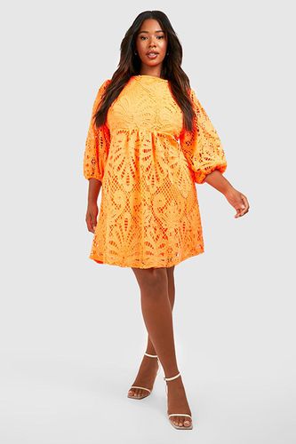Womens Plus Premium Lace Puff Sleeve Smock Dress - - 18 - boohoo - Modalova