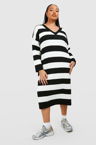 Womens Plus V Neck Stripe Jumper Dress - - 16-18 - boohoo - Modalova