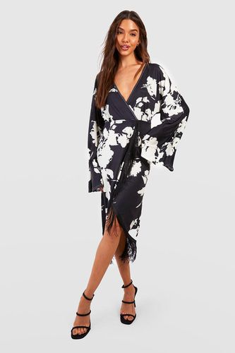 Womens Floral Print Tassel Hem Wrap Midi Dress - - 10 - boohoo - Modalova