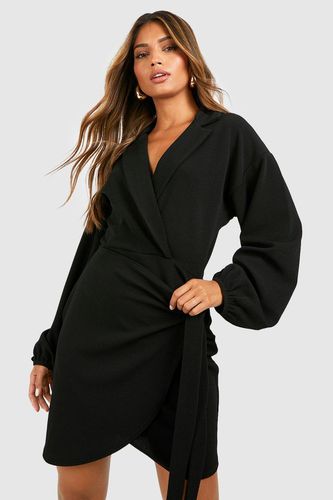 Womens Crepe Volume Sleeve Wrap Front Shirt Dress - - 10 - boohoo - Modalova