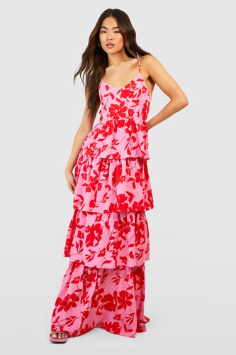 Womens Floral Print Tiered Maxi Dress - - 10 - boohoo - Modalova