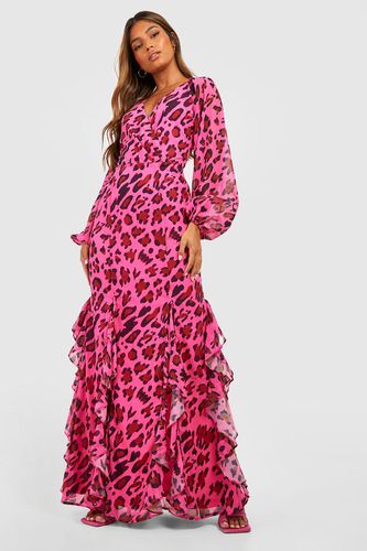 Womens Animal Print Ruffle Detail Maxi Dress - - 10 - boohoo - Modalova