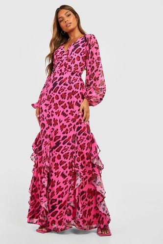 Womens Animal Print Ruffle Detail Maxi Dress - - 8 - boohoo - Modalova