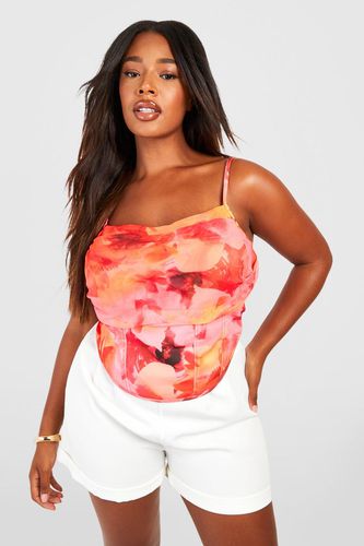 Womens Plus Floral Strappy Ruched Corset Top - - 16 - boohoo - Modalova