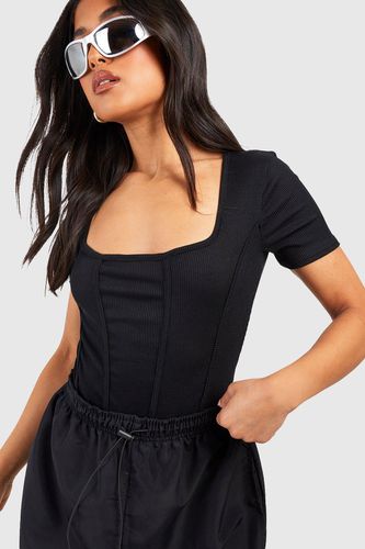 Womens Petite Rib Corset Bodysuit - - 12 - boohoo - Modalova