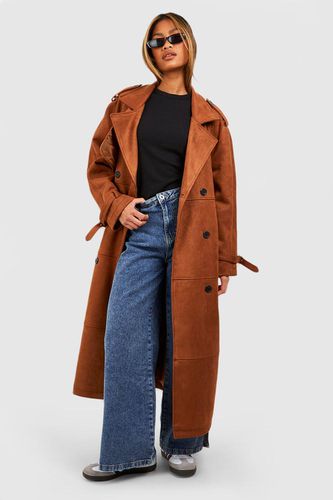 Womens Oversized Suede Look Belted Maxi Trench - - 14 - boohoo - Modalova