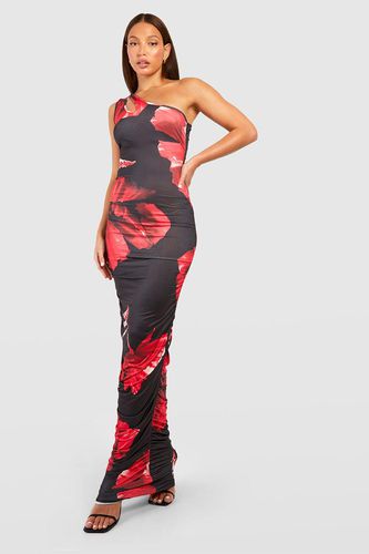 Womens Tall Large Floral One Shoulder Ruched Side Maxi Dress - - 16 - boohoo - Modalova