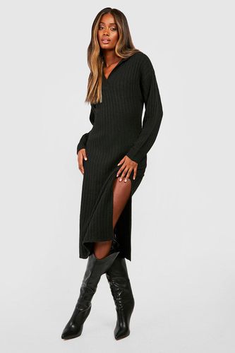 Womens Wide Rib Knit Collared Soft Jumper Dress - - S - boohoo - Modalova