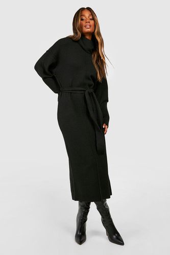 Womens Seam Detail Belted Roll Neck Soft Knit Midaxi Jumper Dress - - XL - boohoo - Modalova