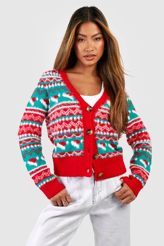 Womens Soft Knit Fairisle Christmas Cardigan - - M - boohoo - Modalova