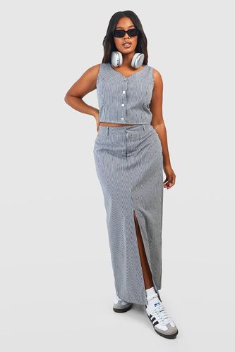 Womens Plus Denim Stripe Maxi Skirt - - 16 - boohoo - Modalova