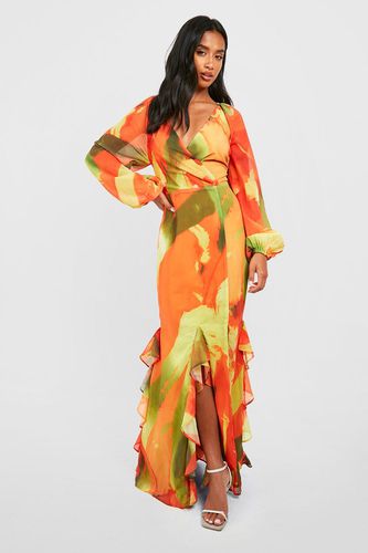 Womens Petite Abstract Print Ruffle Wrap Maxi Dress - - 10 - boohoo - Modalova