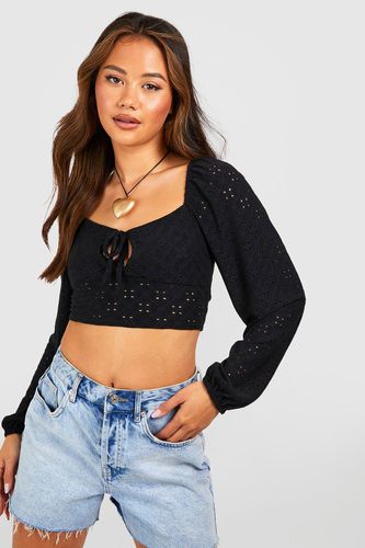 Womens Jersey Broderie Balloon Sleeve Crop - - 16 - boohoo - Modalova