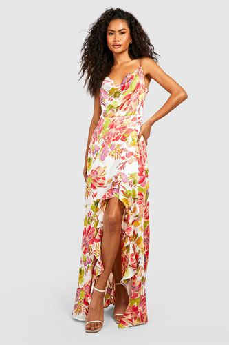 Womens Floral Ruffle Maxi Slip Dress - - 10 - boohoo - Modalova