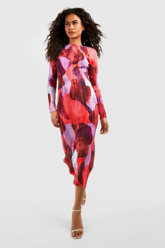 Womens Abstract Printed Plisse Midi Dress - - 10 - boohoo - Modalova