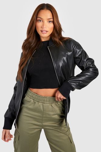 Womens Tall Oversized Leather Look Bomber Jacket - - 10 - boohoo - Modalova