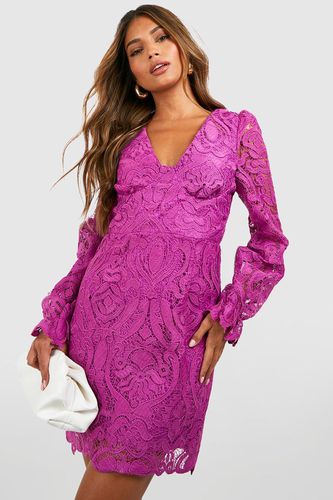 Womens Premium Lace Blouson Sleeve Mini Dress - - 10 - boohoo - Modalova