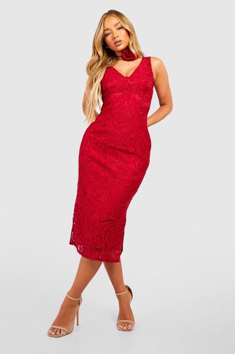 Womens Premium Lace Plunge Midi Dress - - 10 - boohoo - Modalova