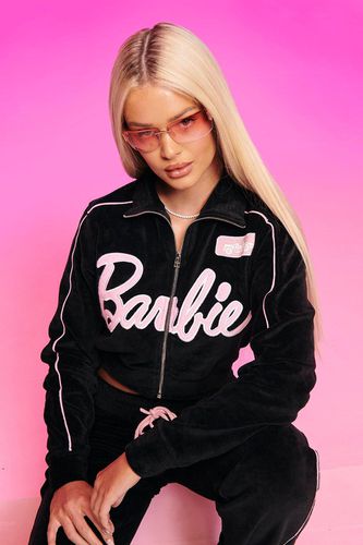 Womens Barbie Velour Cropped Zip Through Jacket - - 20 - boohoo - Modalova