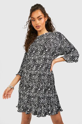 Womens Zebra Plisse Boxy T-shirt Dress - - 8 - boohoo - Modalova