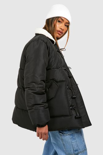 Womens Borg Collar Puffer Jacket - - 10 - boohoo - Modalova