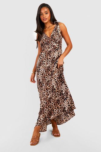 Womens Leopard Tie Strap Maxi Dress - - 8 - boohoo - Modalova
