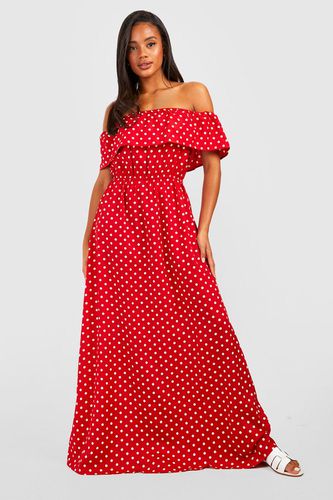 Womens Spot Print Bardot Maxi Dress - - 8 - boohoo - Modalova