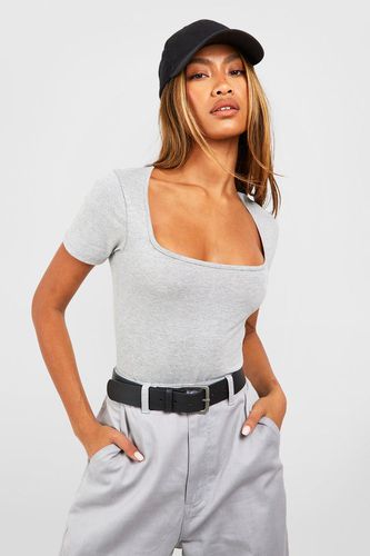 Womens Basic Cotton Short Sleeve Square Neck Bodysuit - - 14 - boohoo - Modalova